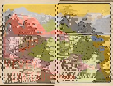 Affiche du Château hôtel pension vers 1905, dessinée par François Gos.