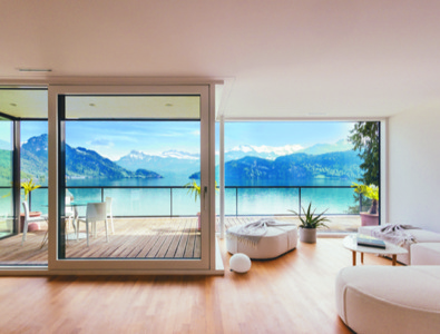 Dans le salon des fondateurs, on aperçoit le lac des Quatre-Cantons et les montagnes alentours